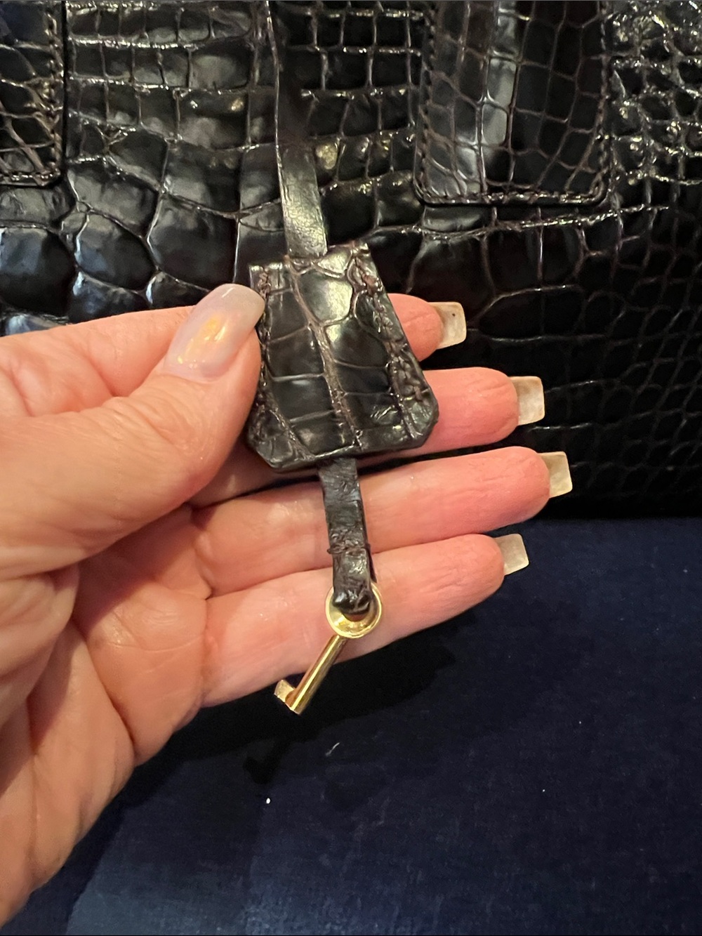 Vintage crocodile handbag chocolate brown - Picture 4 of 9